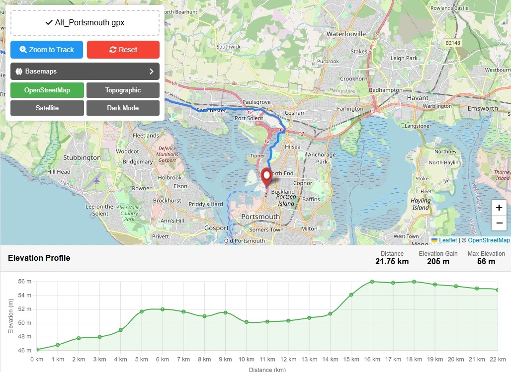 gpx file viewer online free web map tool. Drag and drop GPS .gpx file and view tracks and waypoints.