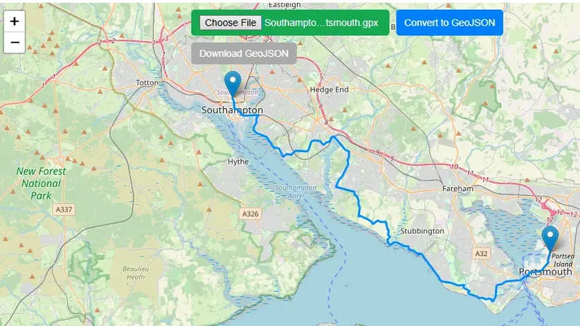 free online tool converting GPX GPS data to GeoJSON mapping format