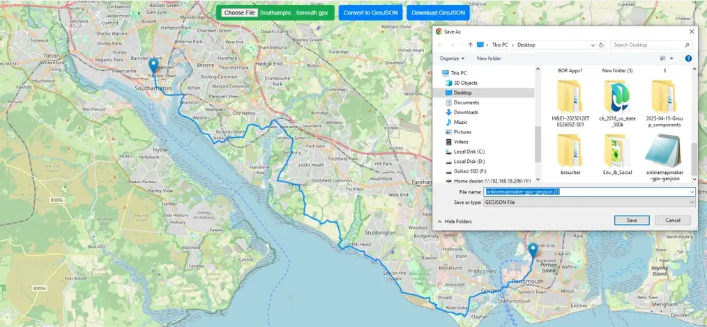 free online tool converting GPX GPS data to GeoJSON mapping format