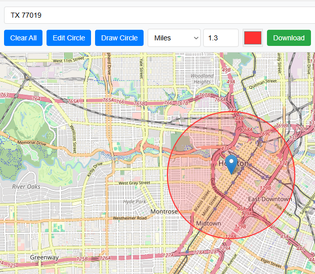 Draw circle around a point on map with radius