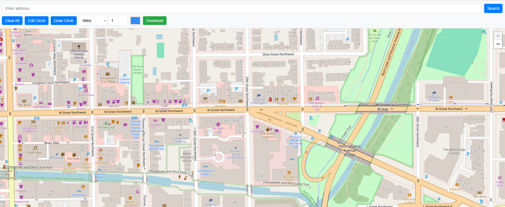 Draw circle around a point on map with radius