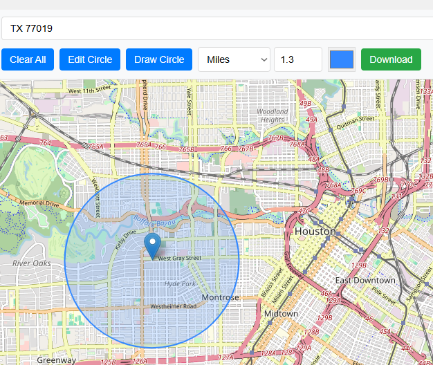 Draw circle around a point on map with radius