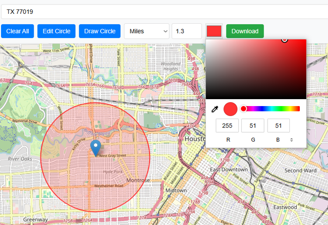 Draw circle around a point on map with radius
