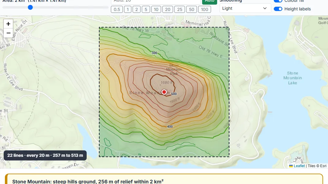 Read the contour lines on the map