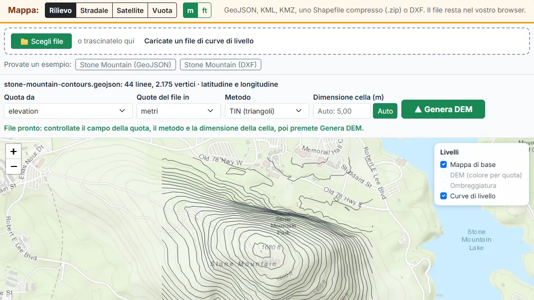 Controllate il campo della quota e le unità