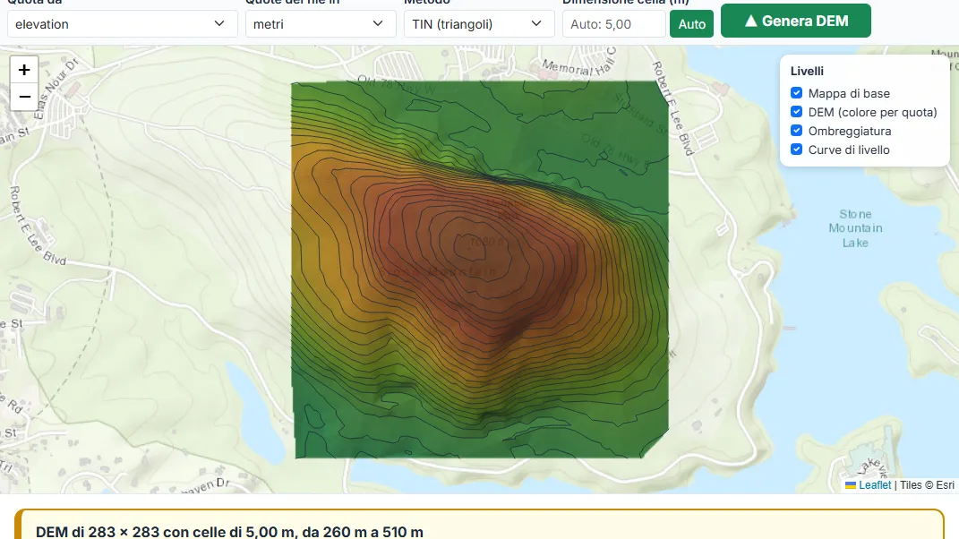 Guardate il DEM sulla mappa