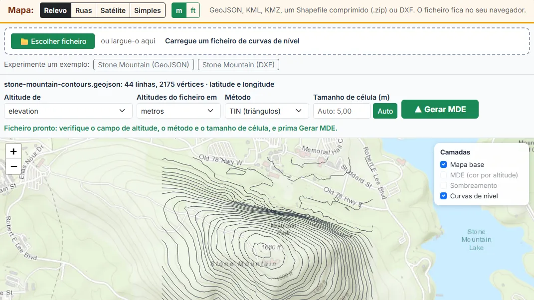 Verifique o campo de altitude e as unidades
