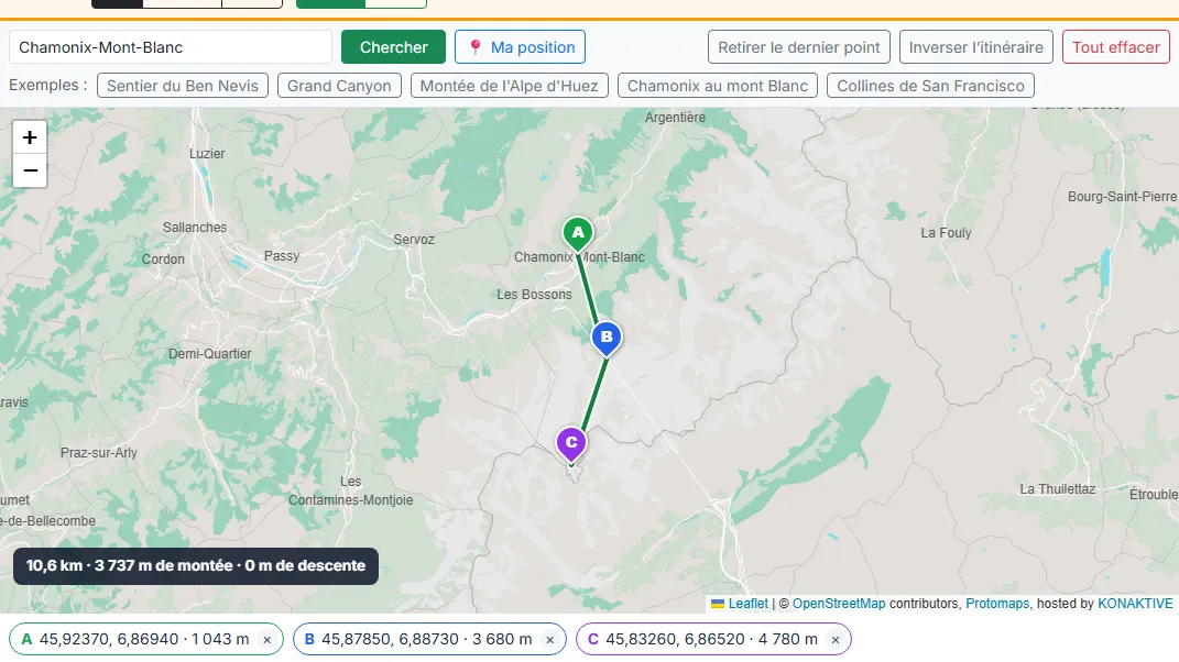 Cliquez sur la carte pour placer jusqu’à 5 points de A à E