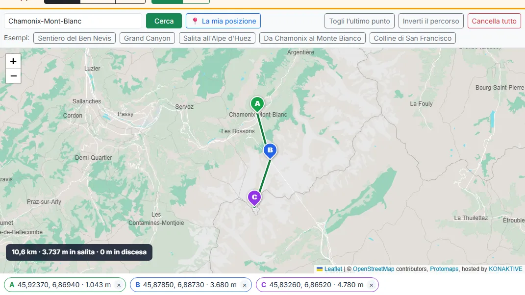Fate clic sulla mappa per mettere fino a 5 punti da A a E
