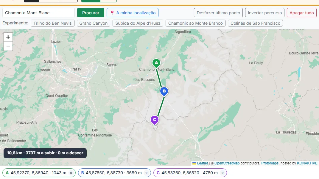 Clique no mapa para colocar até 5 pontos, de A a E