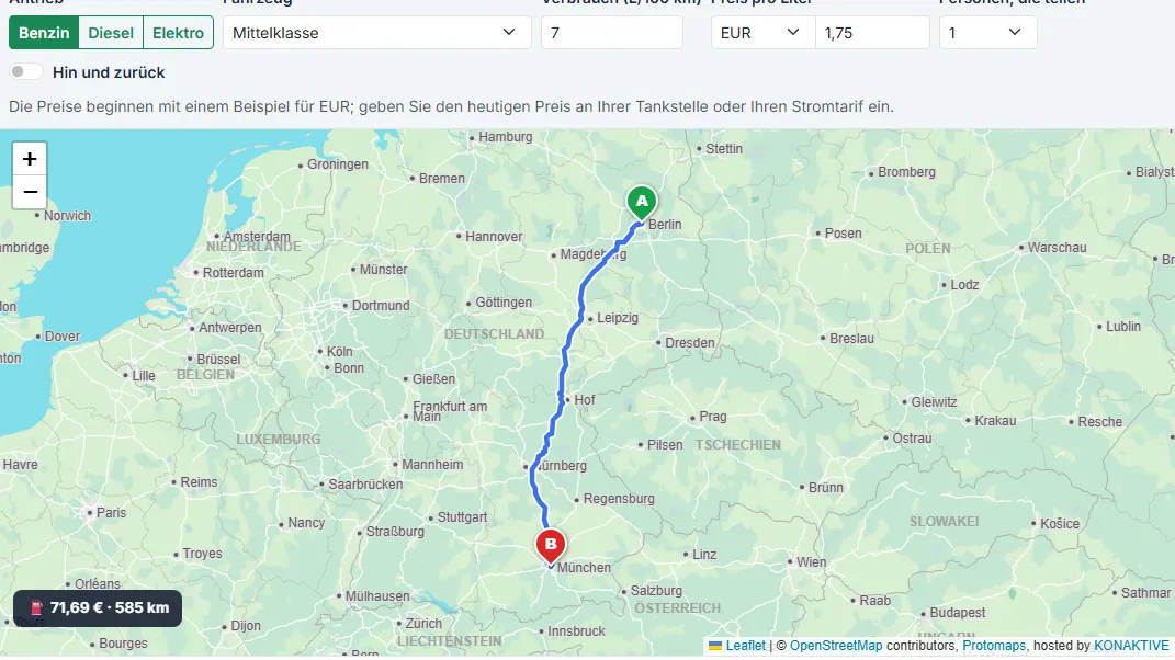 Start und Ziel festlegen