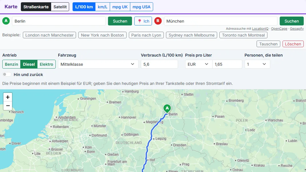 Einheiten und Antrieb wählen