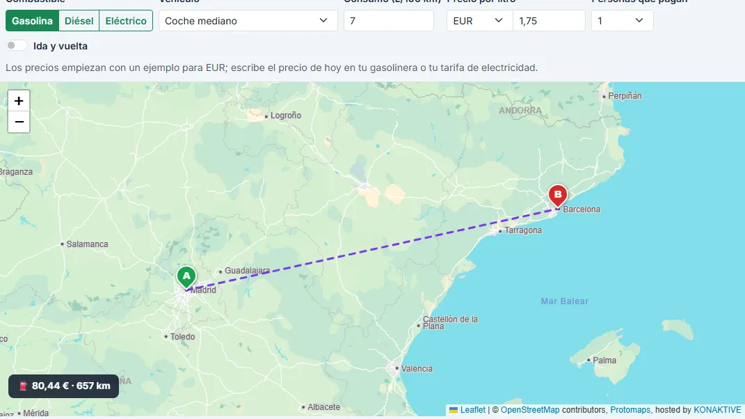 Marca el origen y el destino