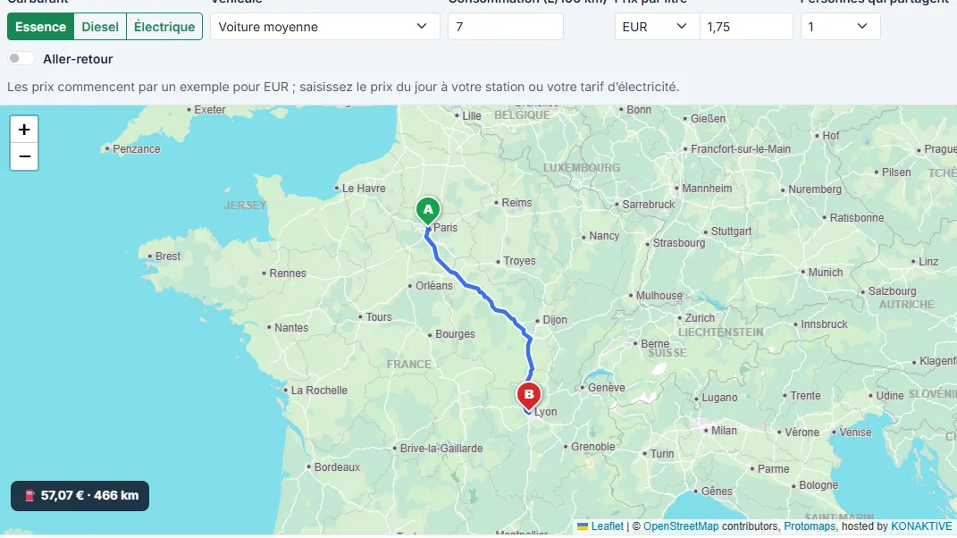 Choisir le départ et l'arrivée