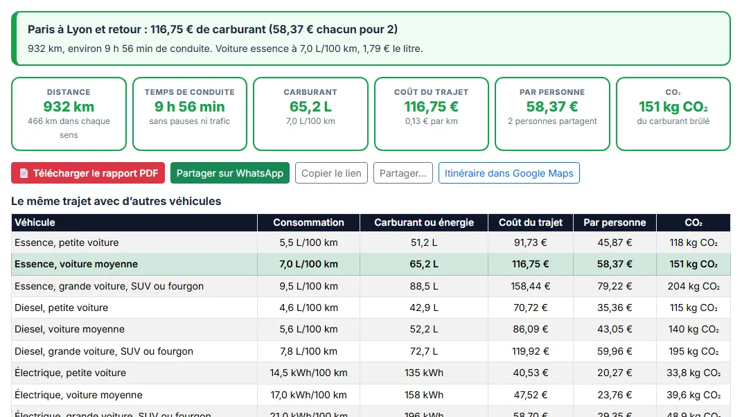 Lire le coût du trajet