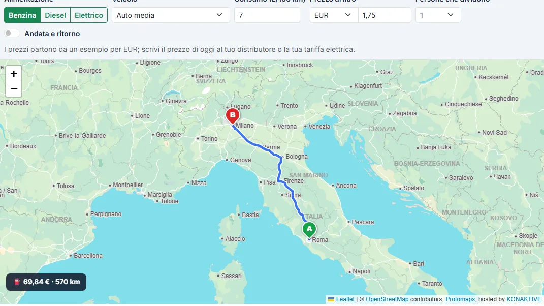 Imposta partenza e destinazione