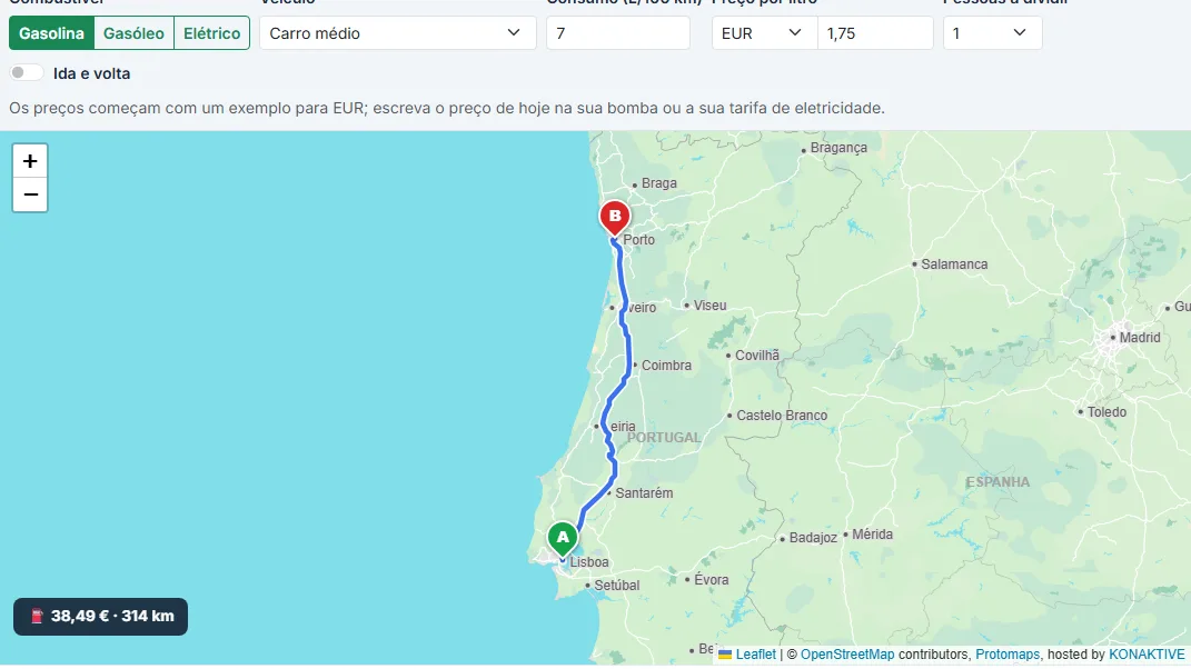 Marque a partida e o destino