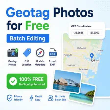 Geotag foto — Editor EXIF screenshot