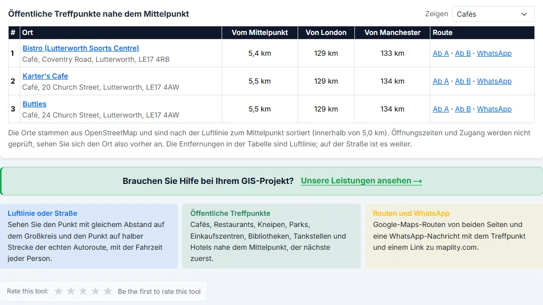 Einen öffentlichen Treffpunkt auf halber Strecke wählen