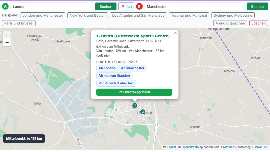 Den Treffpunkt per WhatsApp teilen