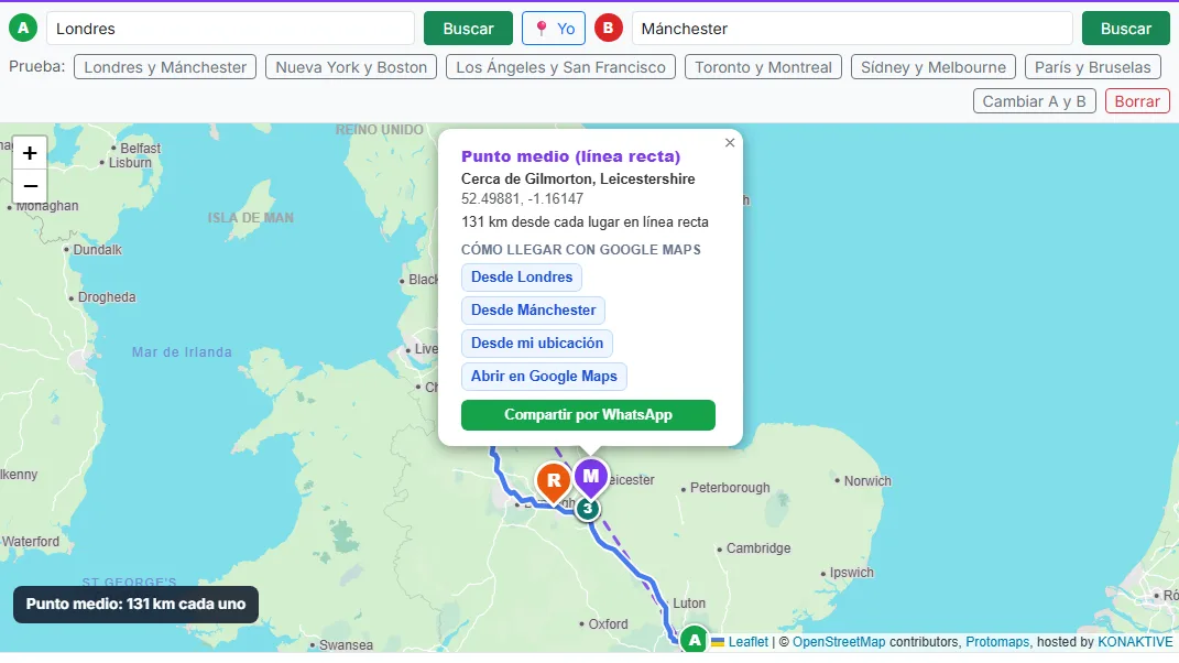 Abre la ventana y consigue la ruta en Google Maps