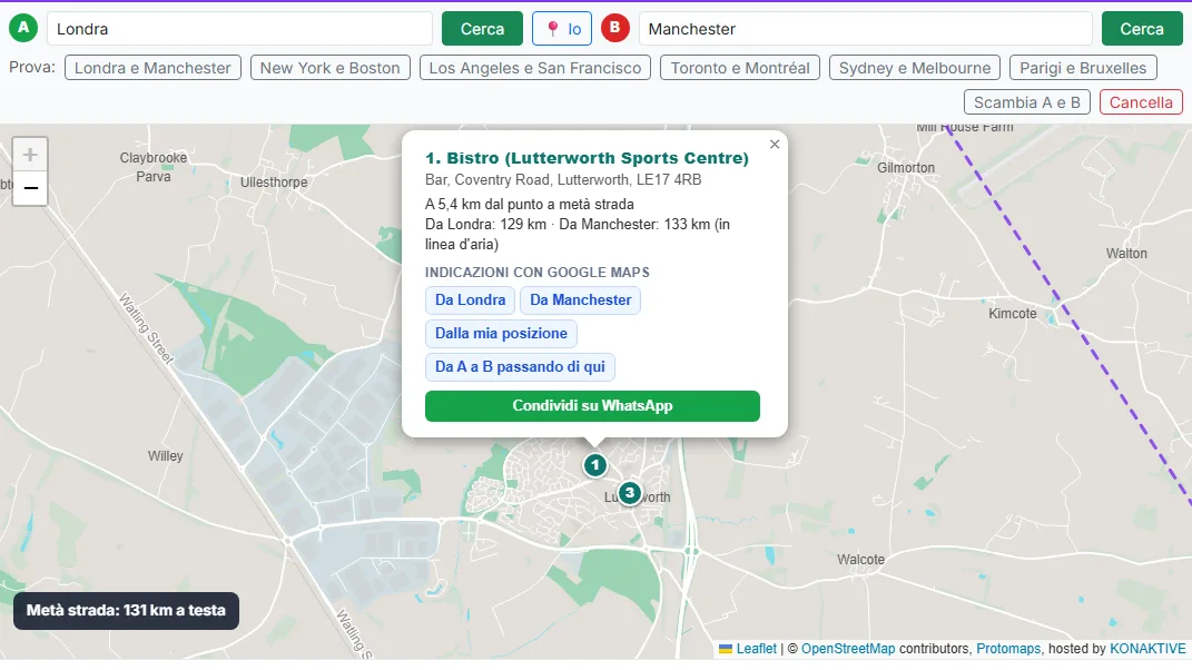 Condividi il punto di incontro su WhatsApp