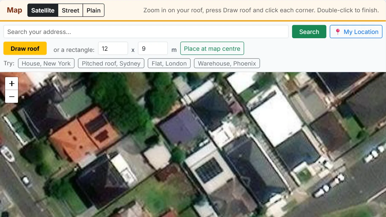 Use the solar calculator by address: find your building on the map