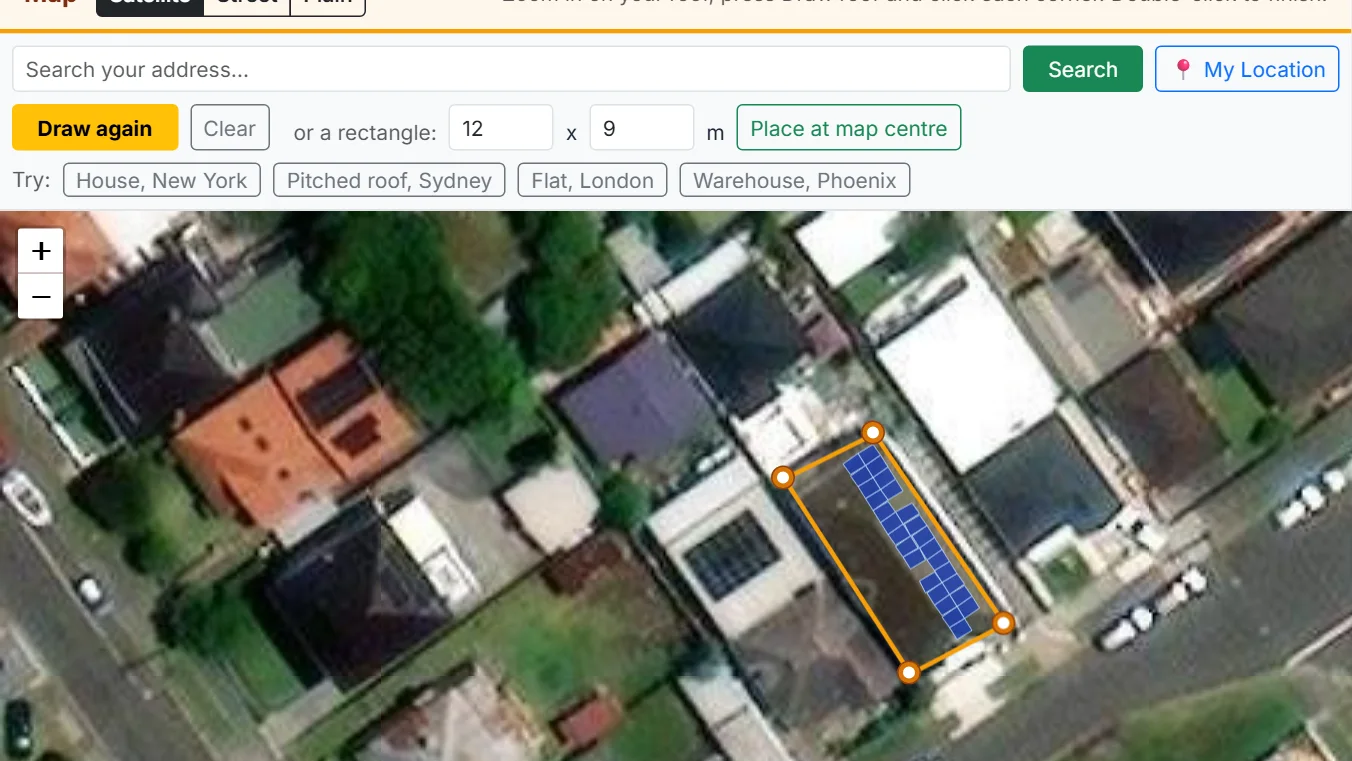 Draw the roof to get the rooftop area, or place a rectangle