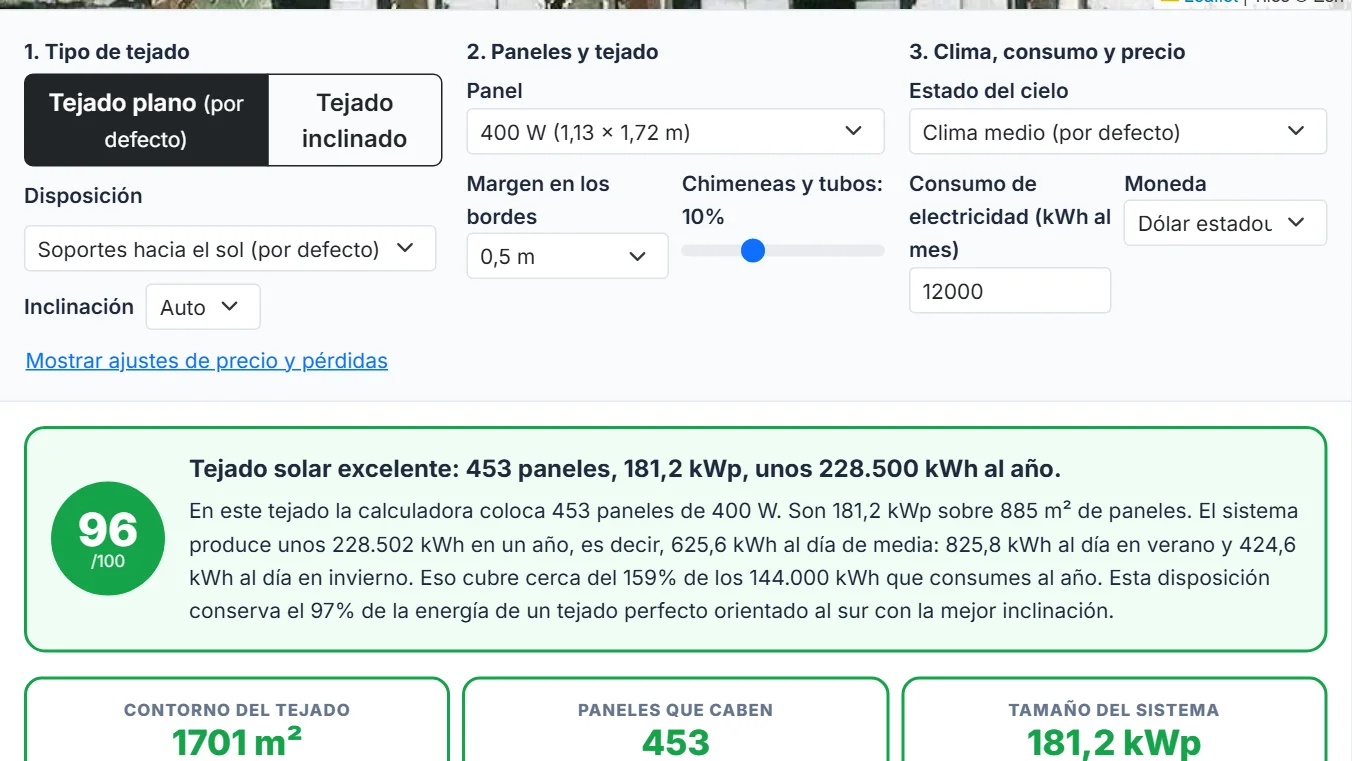 Compara un tejado inclinado con uno plano y ajusta tus datos