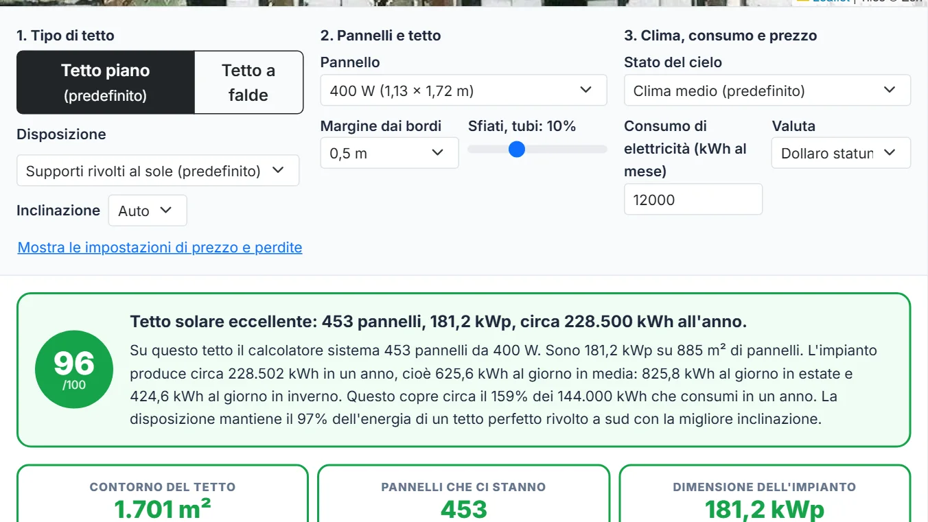 Confronta un tetto inclinato e un tetto piano, poi imposta i tuoi dati