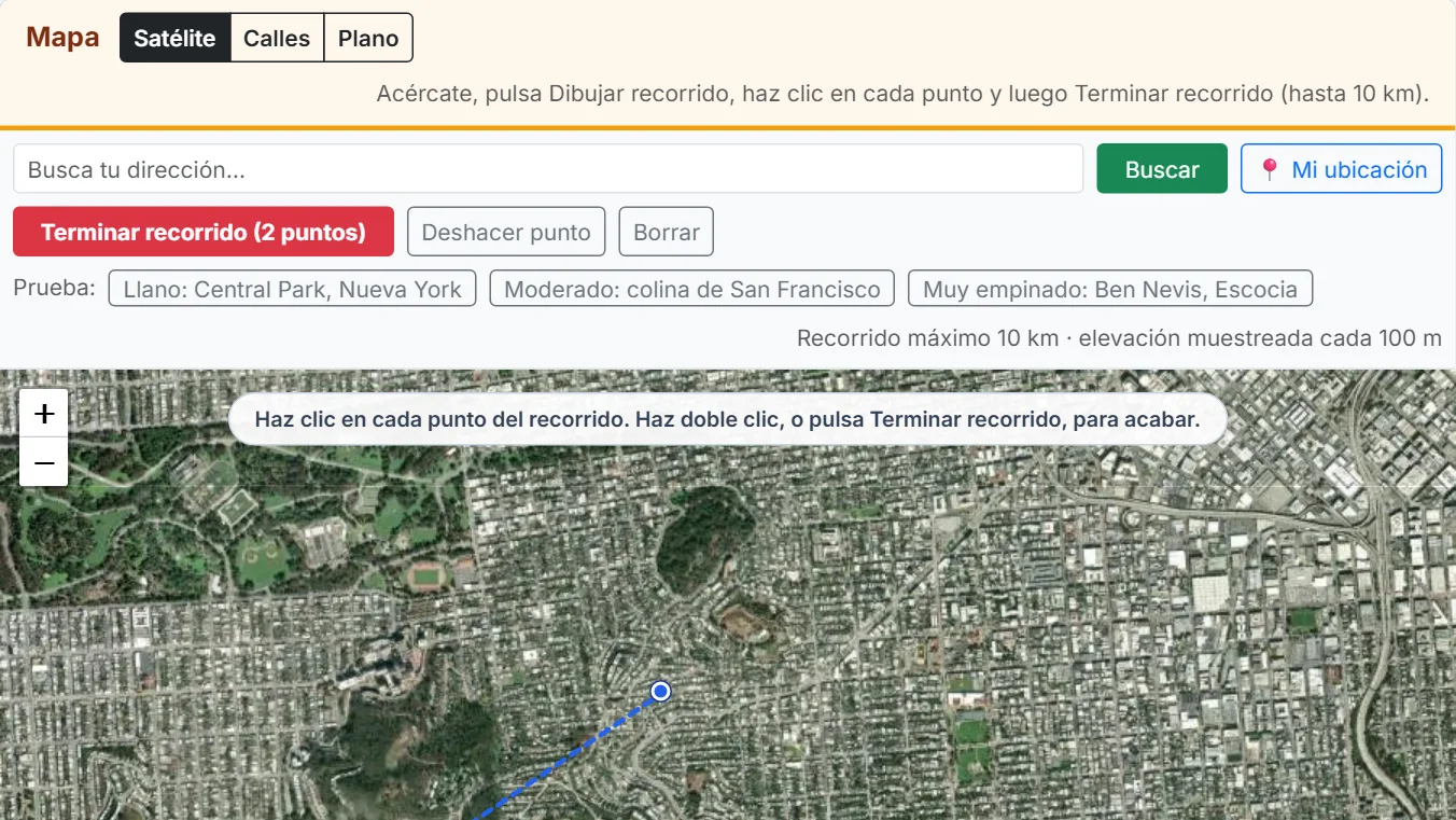 Dibuja el recorrido: haz clic en cada punto, o solo en dos