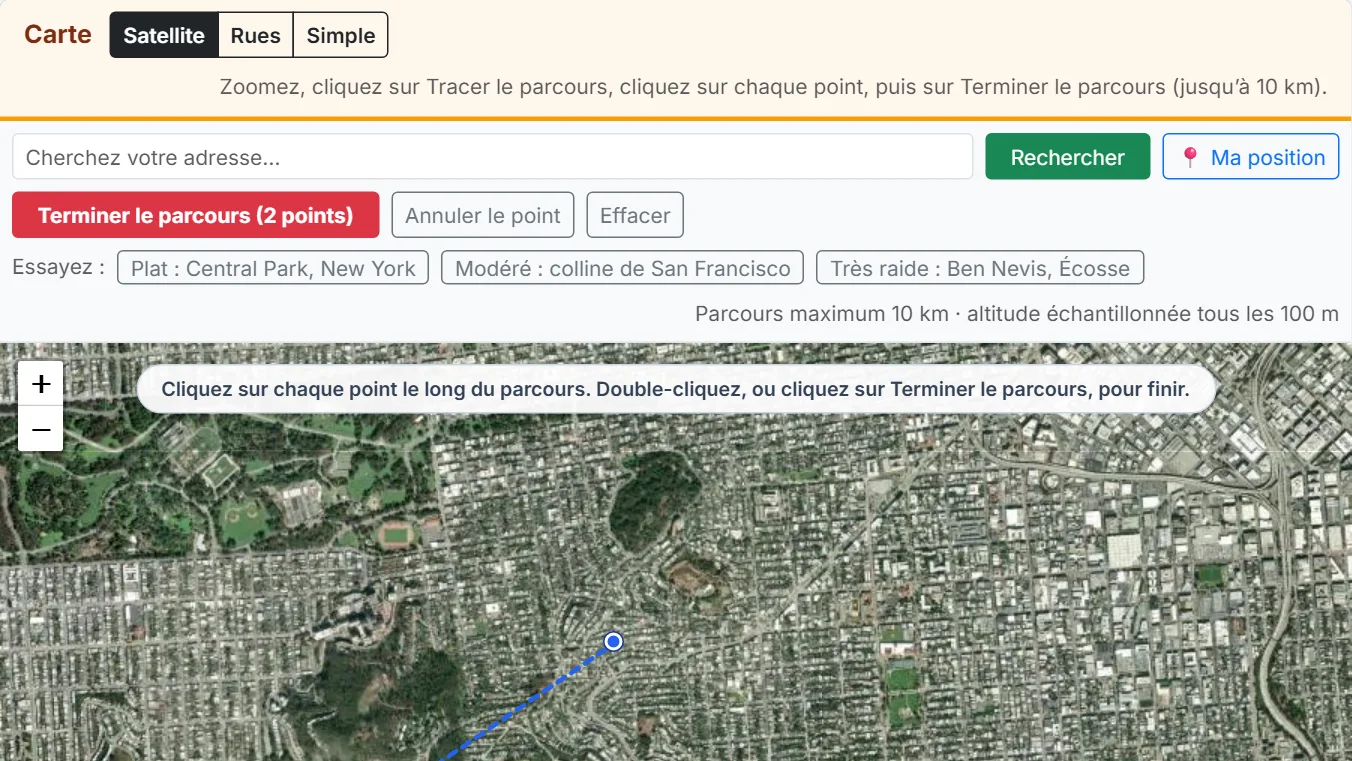 Tracez le parcours : cliquez sur chaque point, ou seulement deux