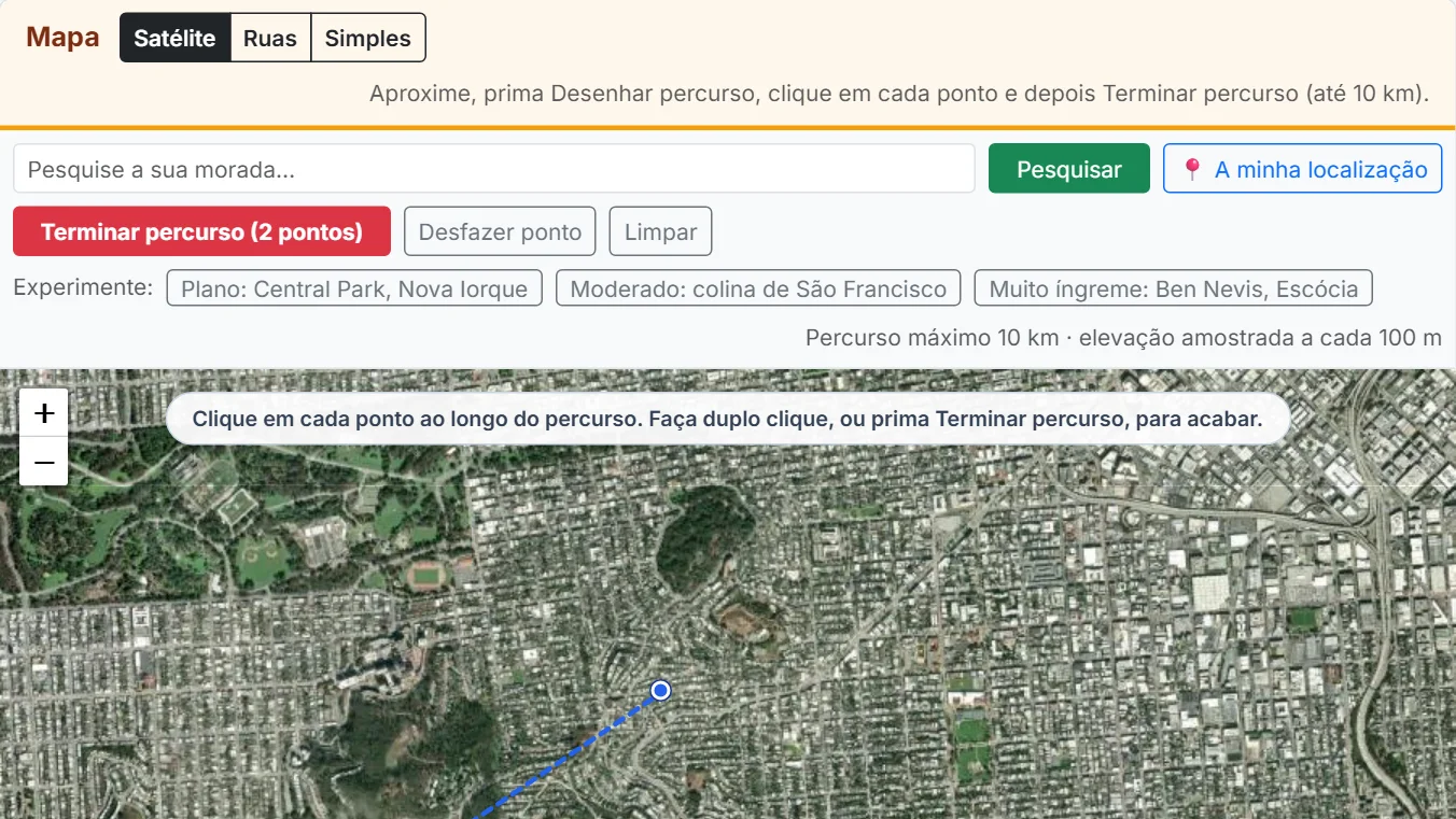 Desenhe o percurso: clique em cada ponto, ou só em dois