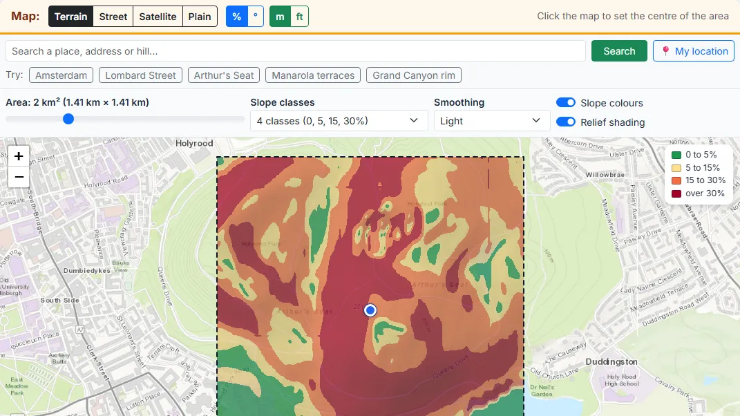 Choose the place: click the map, search or pick an example