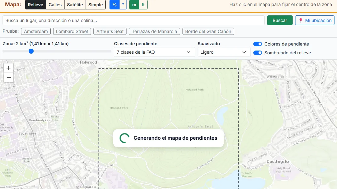 Fija la zona, las clases de pendiente y el suavizado