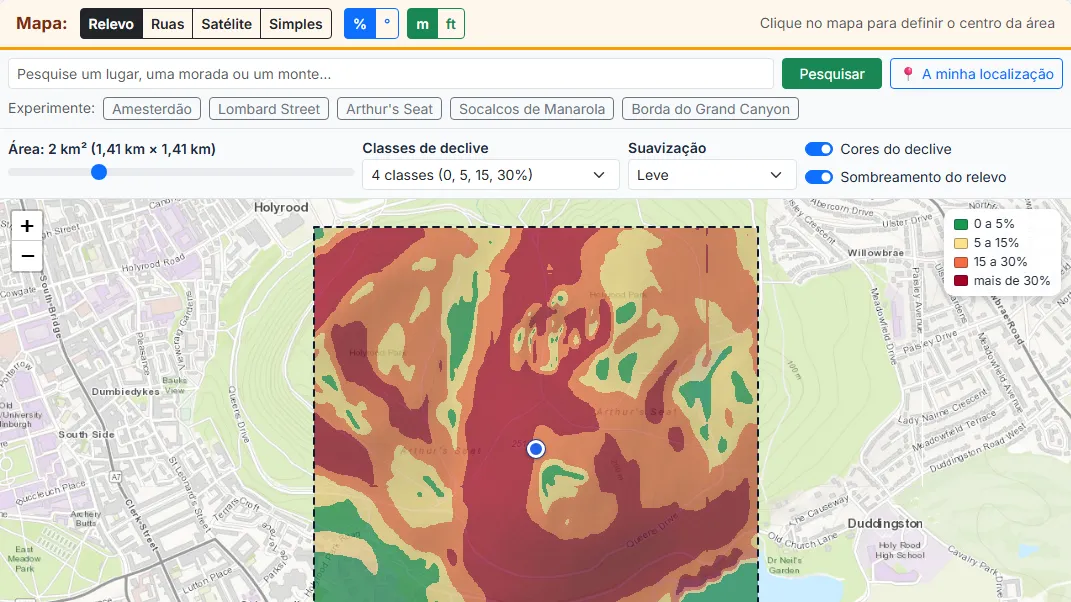Escolha o lugar: clique no mapa, pesquise ou escolha um exemplo