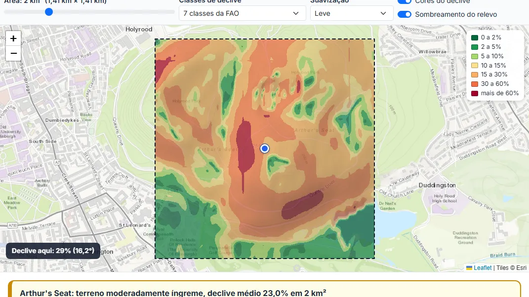 Leia o mapa de declives