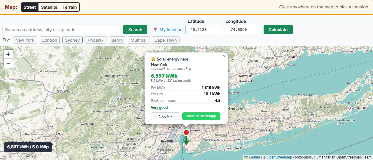 Pick your location: click the map, search an address or type a zip code