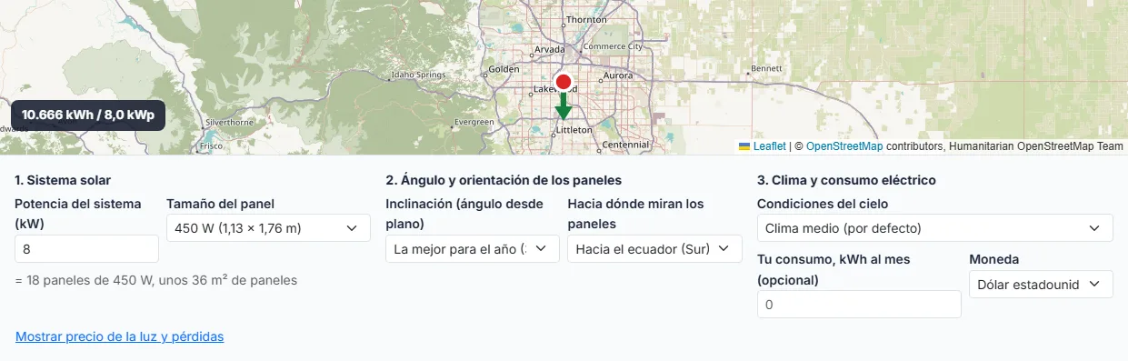Ajusta la potencia del sistema solar y el panel