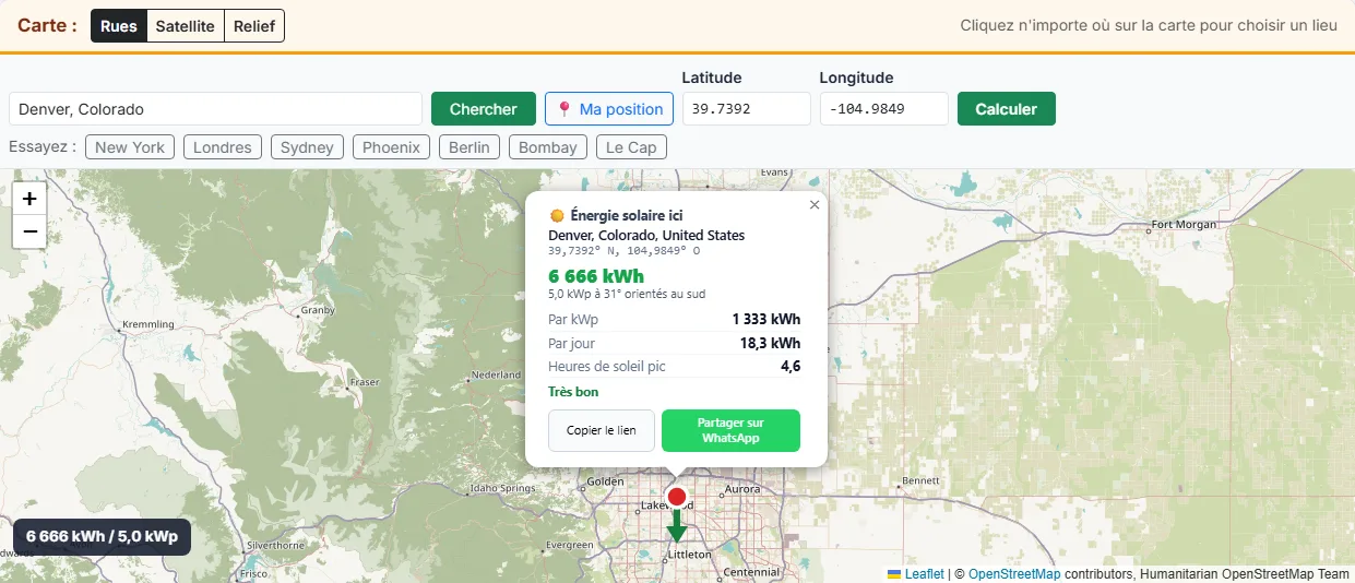 Choisissez votre lieu : cliquez sur la carte, cherchez une adresse ou tapez un code postal