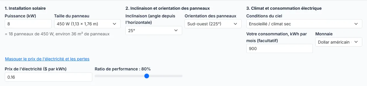 Réglez le ciel, votre consommation et le prix de l'électricité