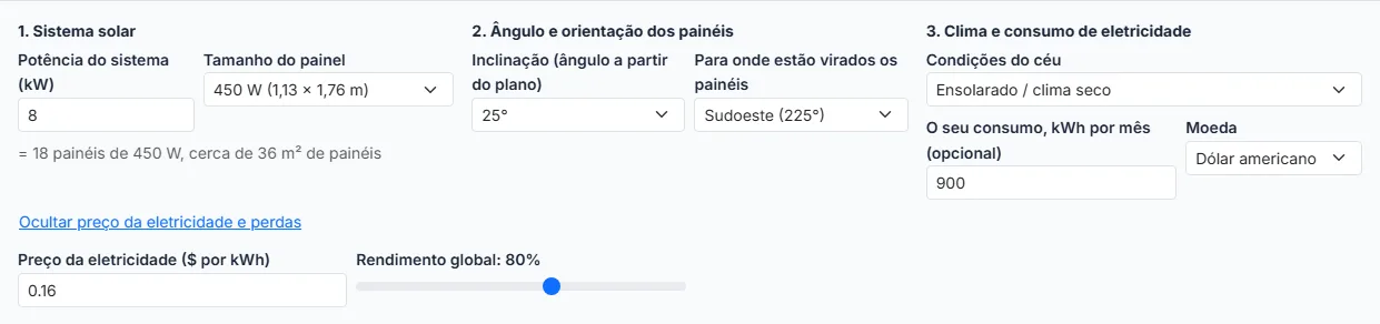 Defina o céu, o seu consumo de eletricidade e o preço da eletricidade
