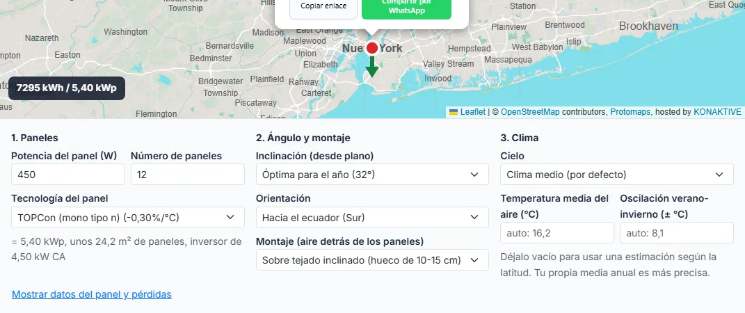 Indica la potencia del panel, el número de paneles y la tecnología