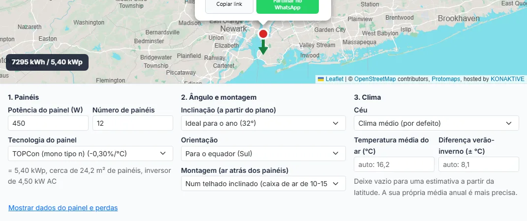 Indique a potência do painel, o número de painéis e a tecnologia