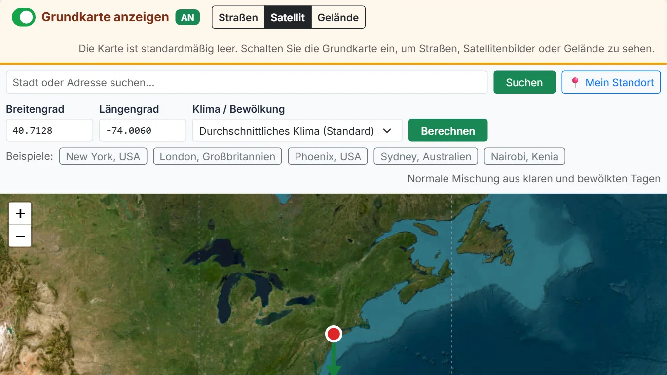 Wählen Sie Ihren Standort und das Klima
