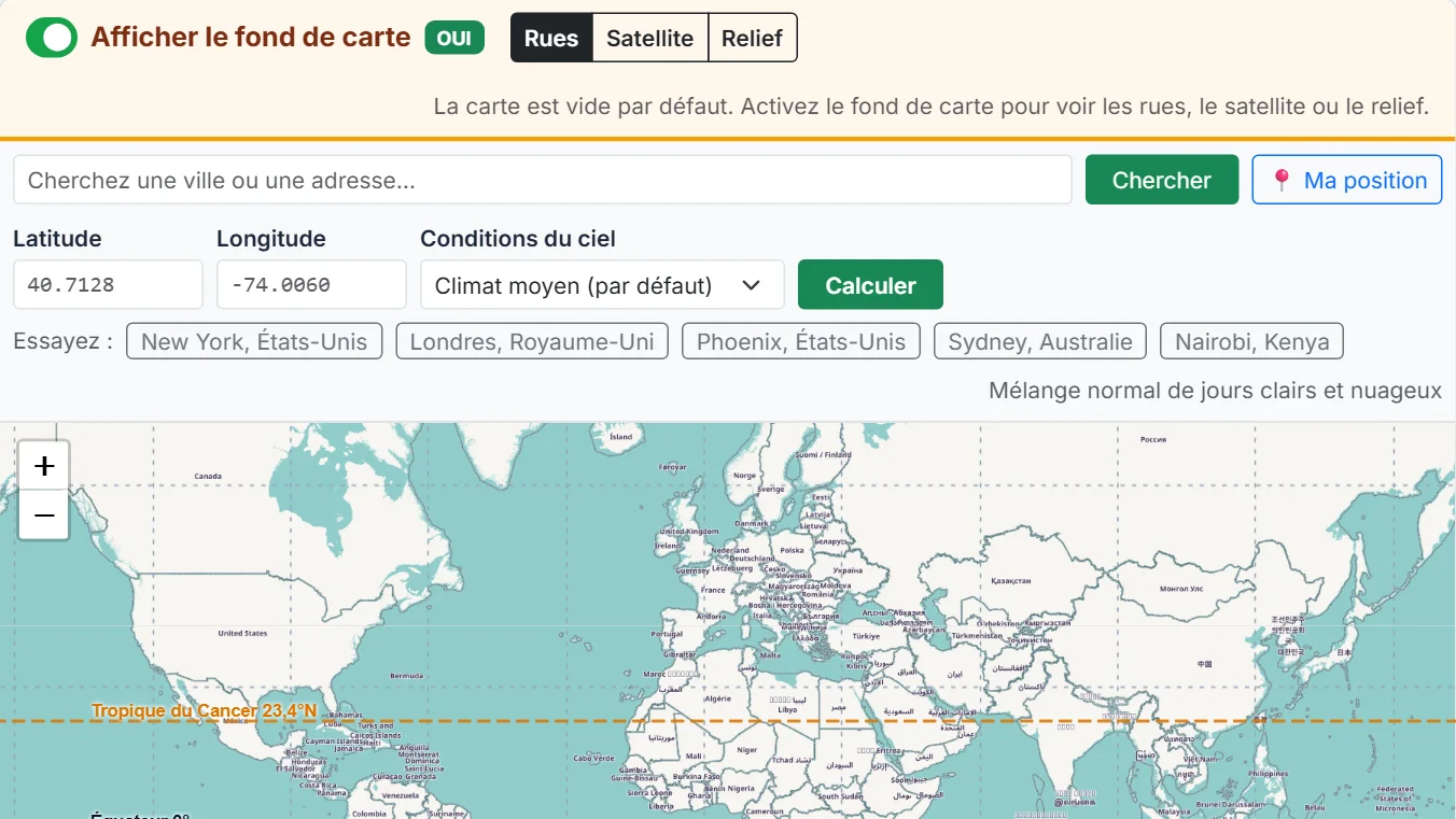 Ouvrez le calculateur et activez le fond de carte si vous le souhaitez