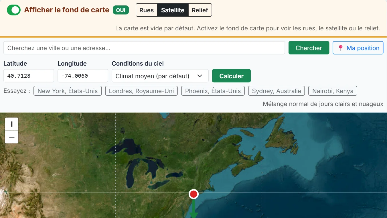 Choisissez votre lieu et les conditions du ciel