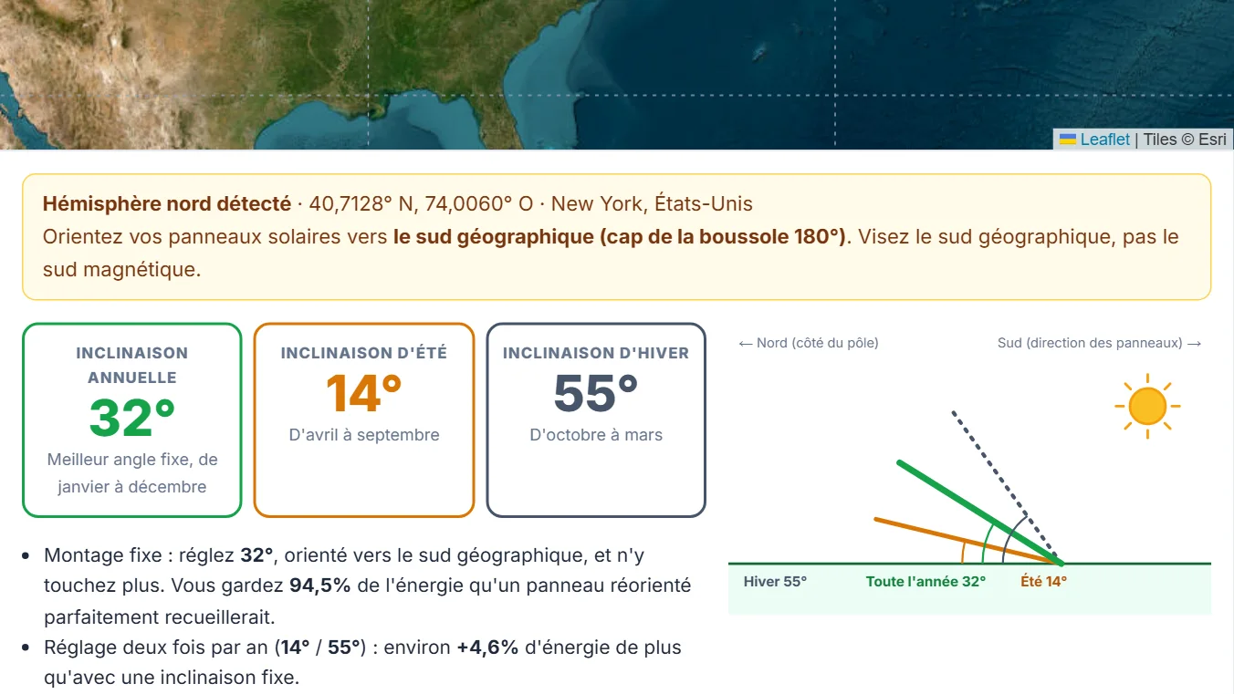 Vérifiez l'hémisphère détecté et l'orientation des panneaux