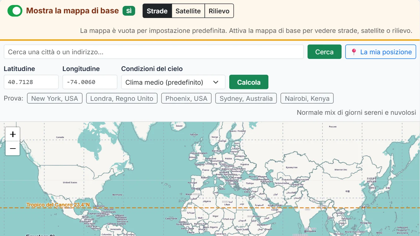 Apri il calcolatore e attiva la mappa di base se la vuoi