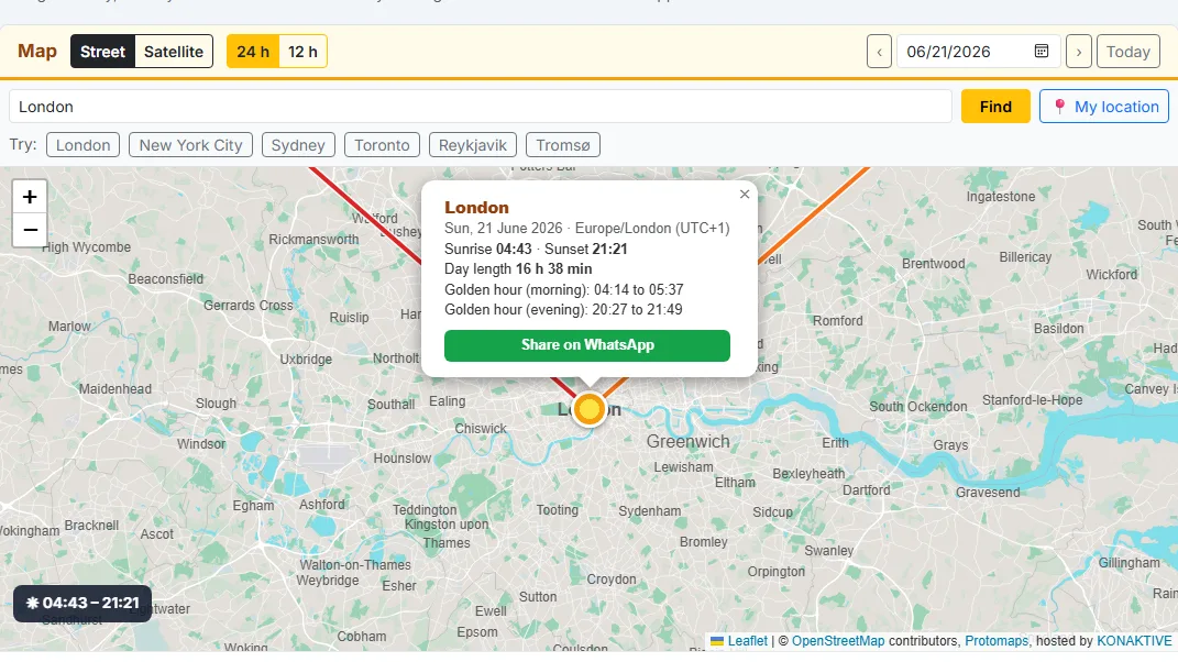 See the sun directions on the map